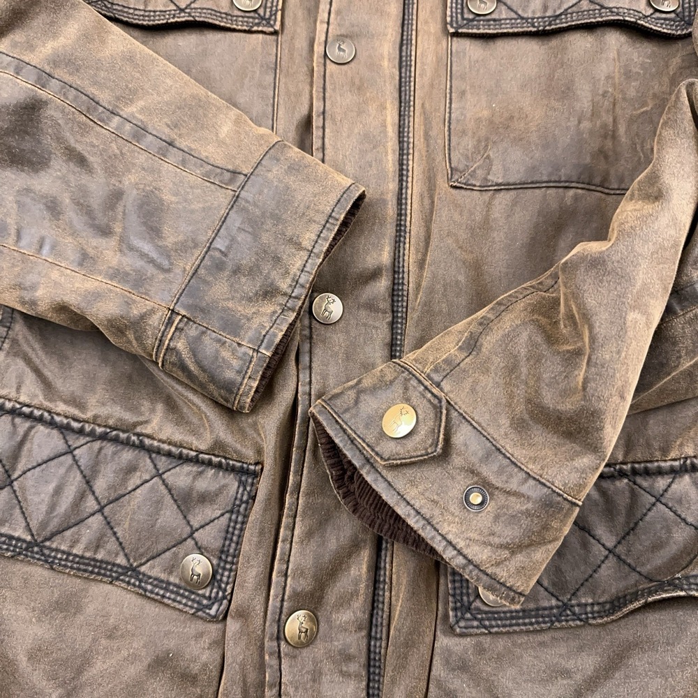 PG Fields Chore Jacket Mens M Brown Patina Full Zip Barn Coat Patches Waxed - Picture 7 of 12